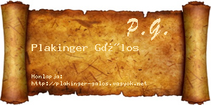 Plakinger Gálos névjegykártya